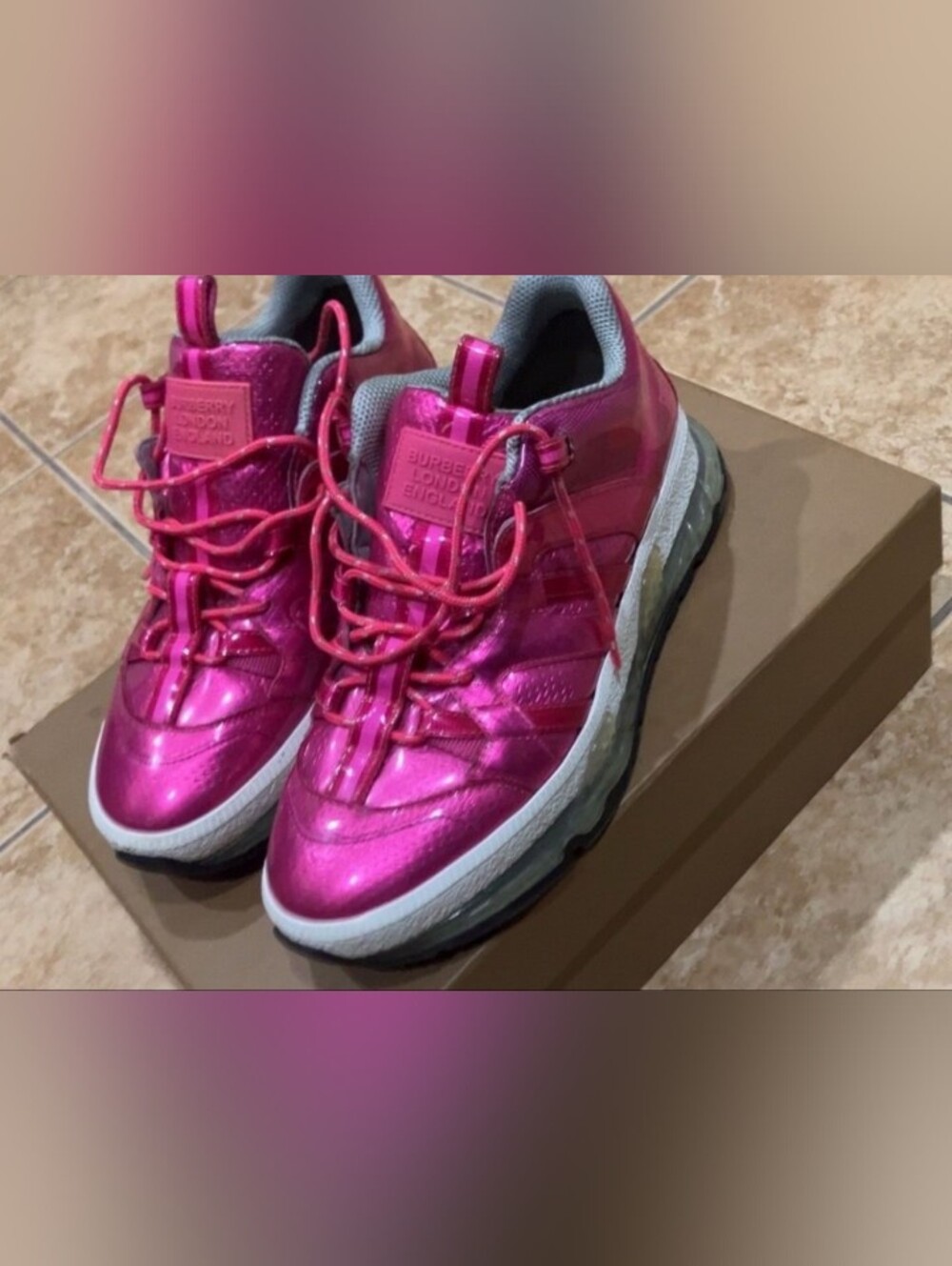 Burberry Metallic Fuchsia Women's Lace-Up Sneakers